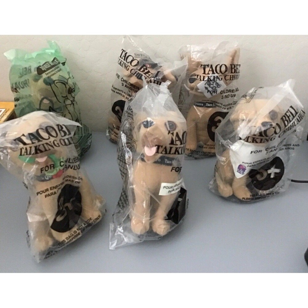Lot 6 Vintage “Yo Quiero Taco Bell” Chihuahua Dog Plush Toys NIP 5 Sealed READ